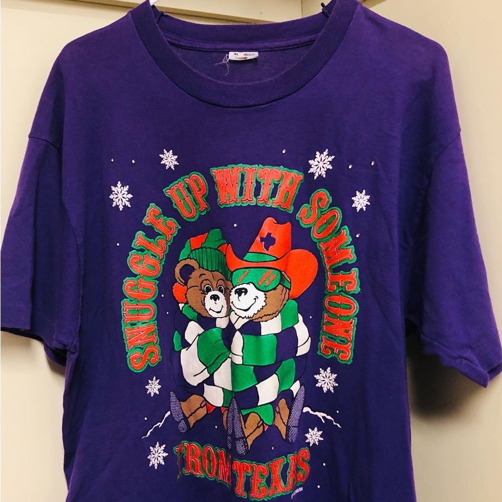 vintage 90’s Snuggle Up With Someone From Texas XL Fruit Loom Teddy Bear Art tee